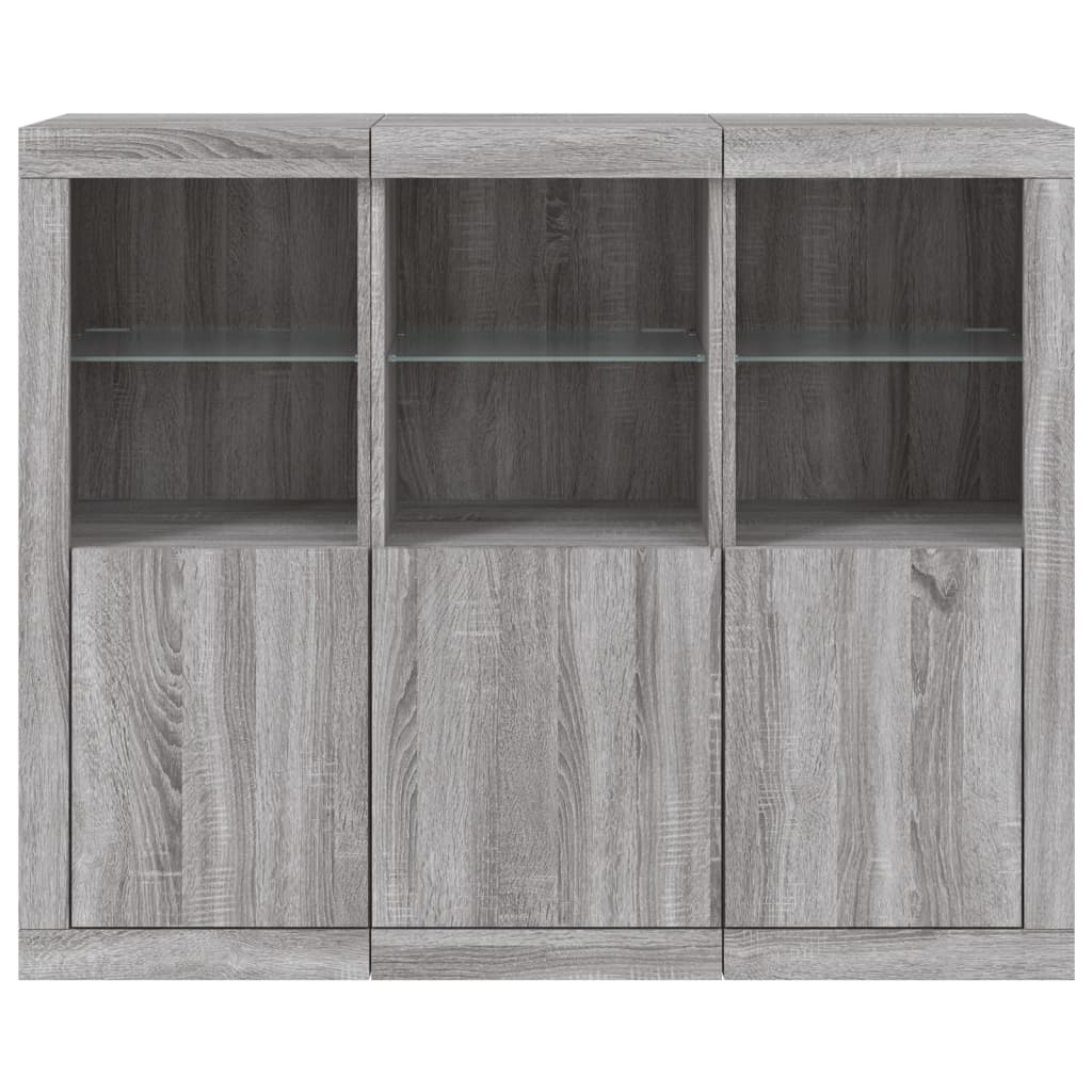 Sideboards with LED Lights 3 pcs Grey Sonoma Engineered Wood